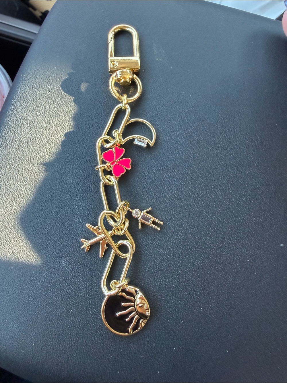 Gold Charm Keychain with Pink Bow Accent